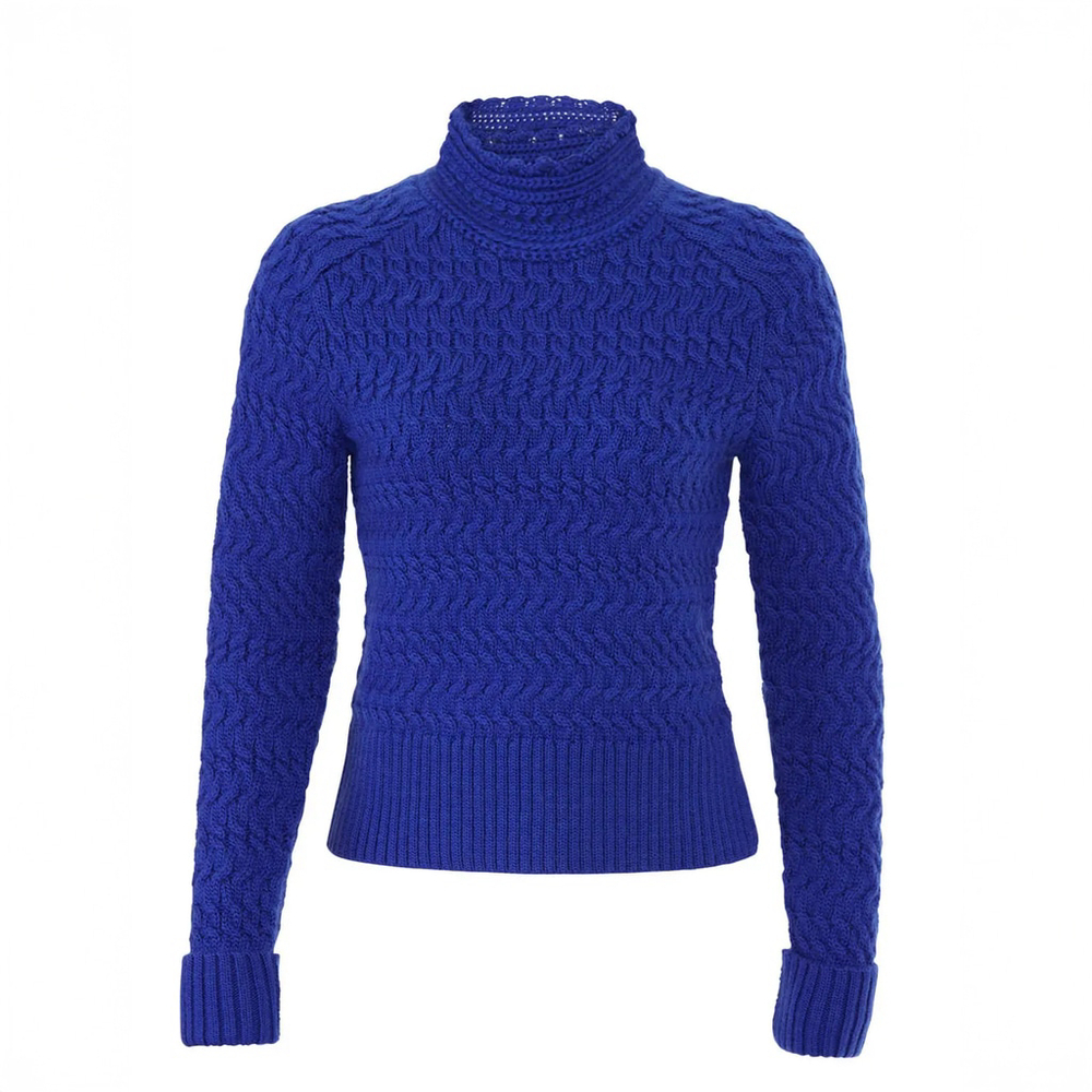 DREYDEN Dyer Sweater Cobalt Cable Knit Mock Neck 100% Merino Wool $525 - Size XL